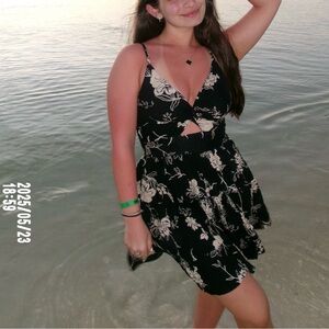 Angie Black and Cream Floral Mini Dress